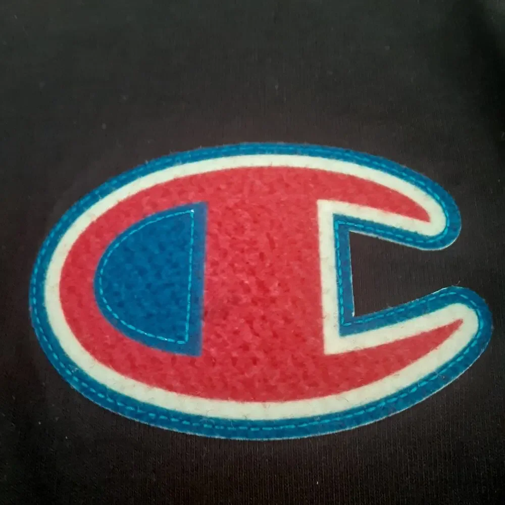 Vintage Champion Big C Logo Long Sleeve T-Shirt Black Men's Size M Patch